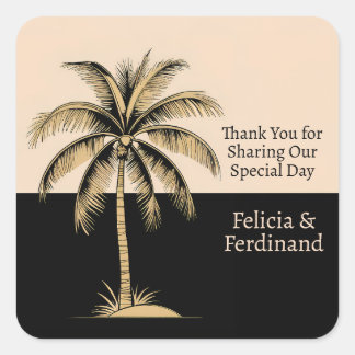 Tropical Coconut Palm Tree Vintage Style Square Sticker