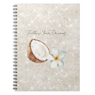 Tropical Coconut Plumeria Flower Sand Glitter   Notebook