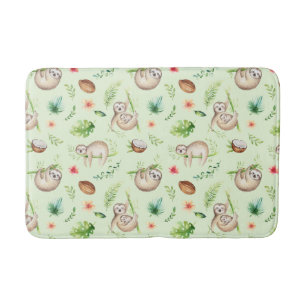Tropical Coconut Sloth Pattern Bath Mat