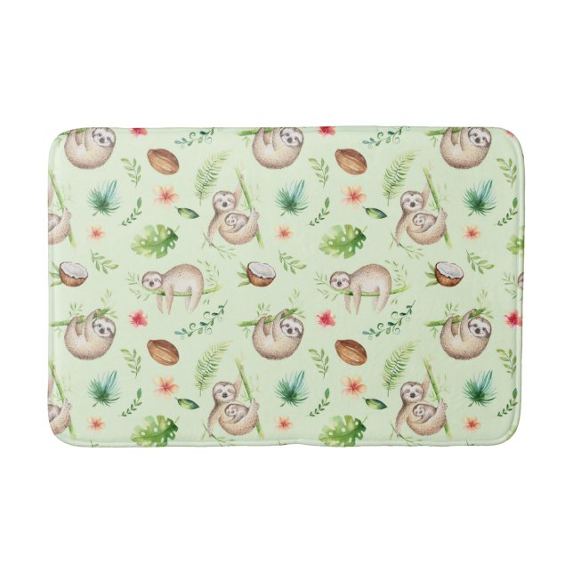 Tropical Coconut Sloth Pattern Bath Mat (Front)