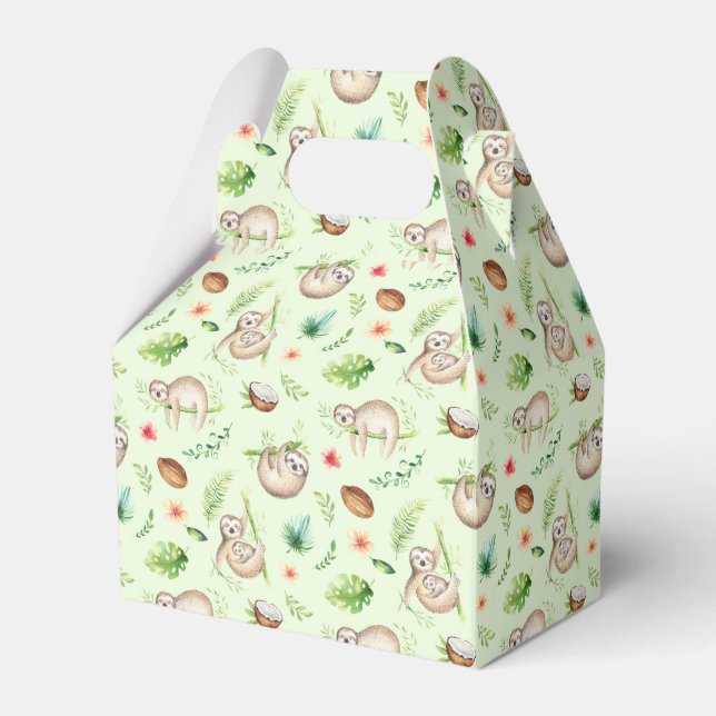 Tropical Coconut Sloth Pattern Favor Box (Front Side)