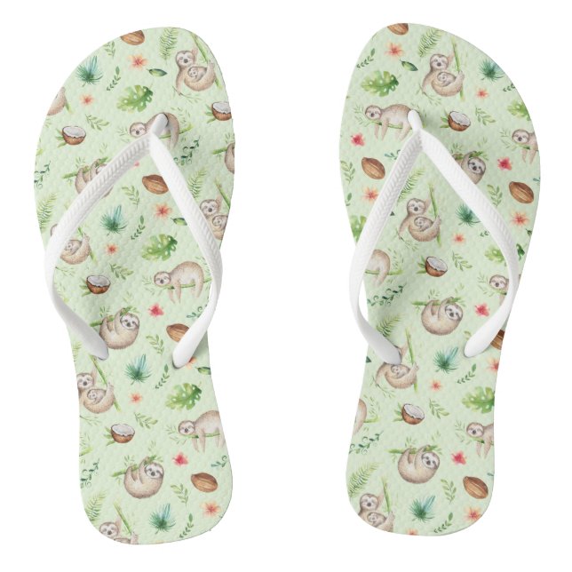 Tropical Coconut Sloth Pattern Flip Flops (Footbed)