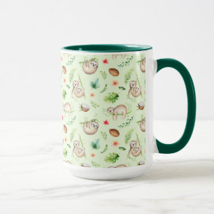 Tropical Coconut Sloth Pattern Mug