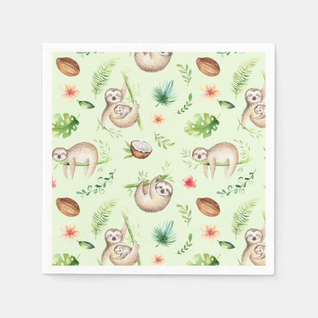 Tropical Coconut Sloth Pattern Napkin (Front)