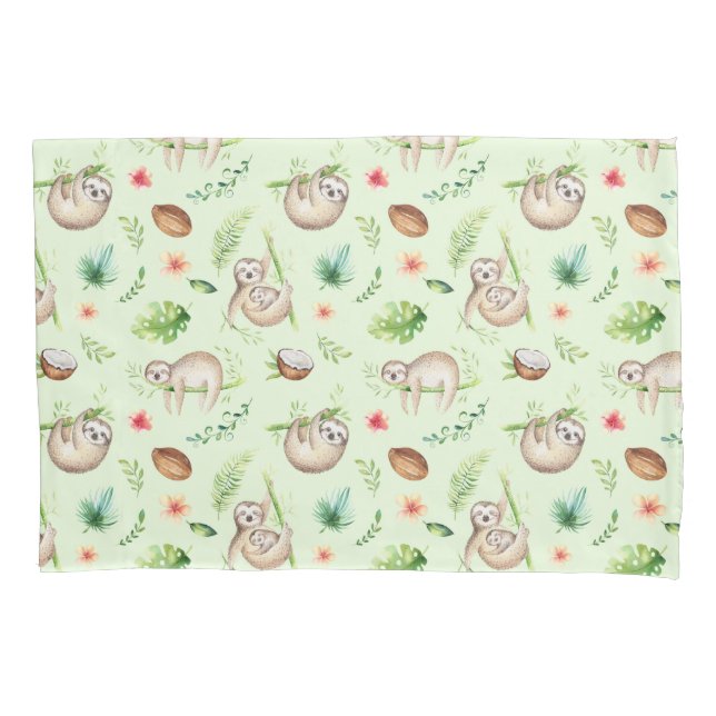Tropical Coconut Sloth Pattern Pillowcase (Front-Left)