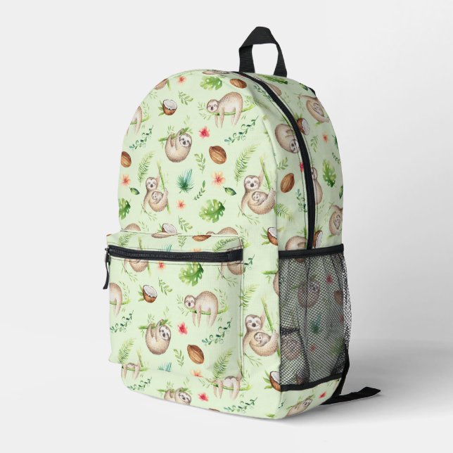 Tropical Coconut Sloth Pattern Printed Backpack (Back Corner Right)