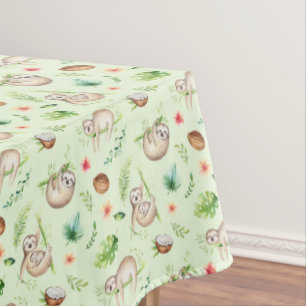 Tropical Coconut Sloth Pattern Tablecloth