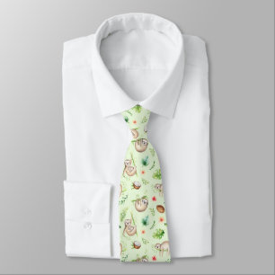 Tropical Coconut Sloth Pattern Tie