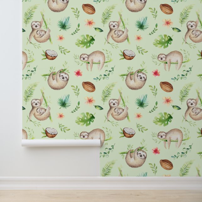 Tropical Coconut Sloth Pattern Wallpaper (Application)