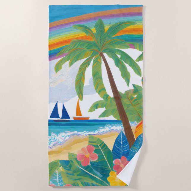 Tropical coconut tree beach towel (Front)