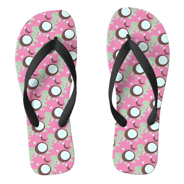 Tropical Coconuts Fruit Pattern Flip Flops (Footbed)