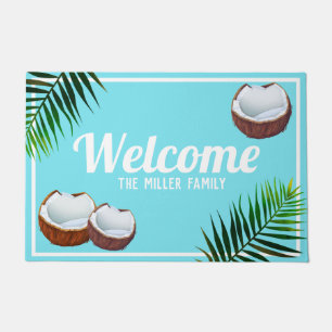 Tropical Coconuts & Palm Leaves - Personalized Doormat
