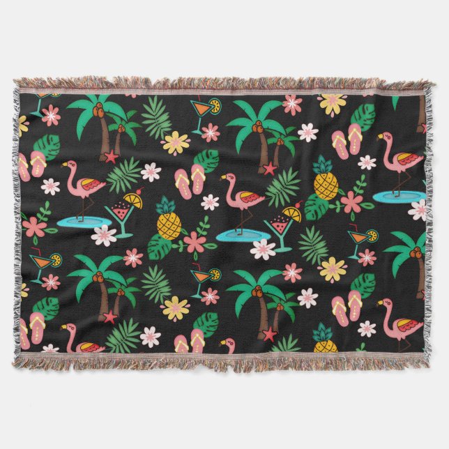 Tropical Collage 🍍🌴🦩 Throw Blanket (Front)