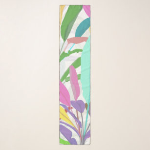Tropical Colorful Banana Leaves White Pattern Scarf