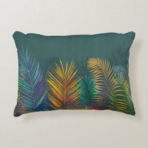 Tropical coloured palm leaves. Rainbow neon leaves Accent Pillow