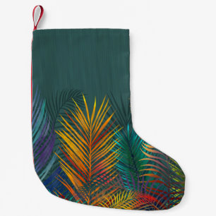Tropical coloured palm leaves. Rainbow neon leaves Small Christmas Stocking