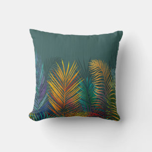 Tropical coloured palm leaves. Rainbow neon leaves Throw Pillow