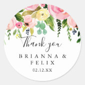 Tropical Colourful Autumn Thank You Wedding Favour Classic Round Sticker (Front)