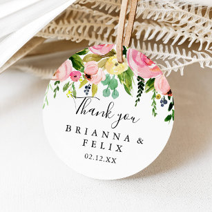 Tropical Colourful Autumn Thank You Wedding Favour Classic Round Sticker