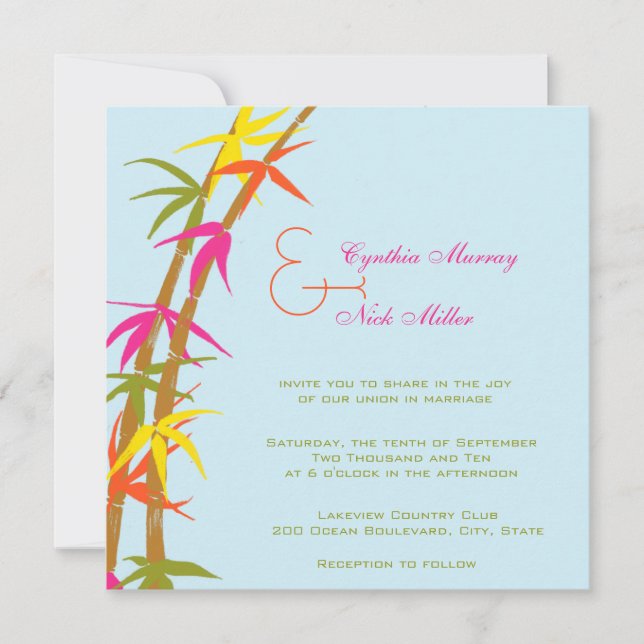 Tropical Colourful Bamboo Wedding Invitation (Front)