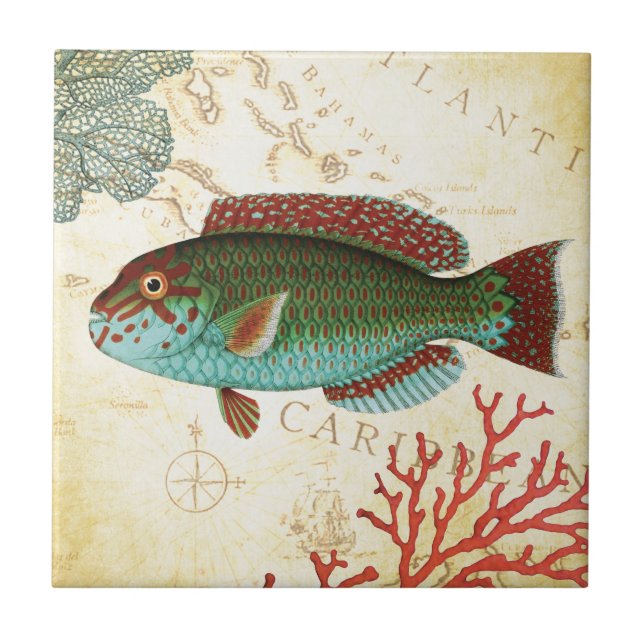 Tropical Colourful Caribbean Fish and Coral Tile (Front)