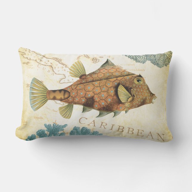 Tropical Colourful Caribbean Yellow Fish and Coral Lumbar Pillow (Front)