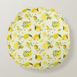 Tropical colourful Citrus SUMMER Orange lemon Slic Round Pillow