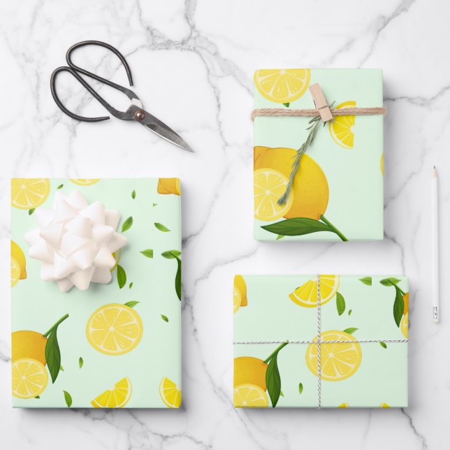 Tropical colourful Citrus SUMMER Orange lemon Slic Wrapping Paper Sheet (Front)