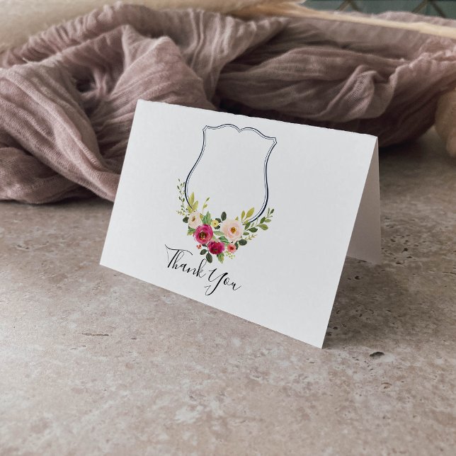 Tropical Colourful Crest Floral Folded Wedding  Th Thank You Card (Creator Uploaded)