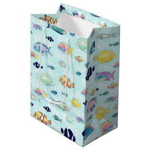 Tropical Colourful Fish Sea life and Words Design Medium Gift Bag
