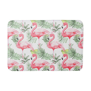 Tropical Colourful Flamingo and Leaves Bath Mat