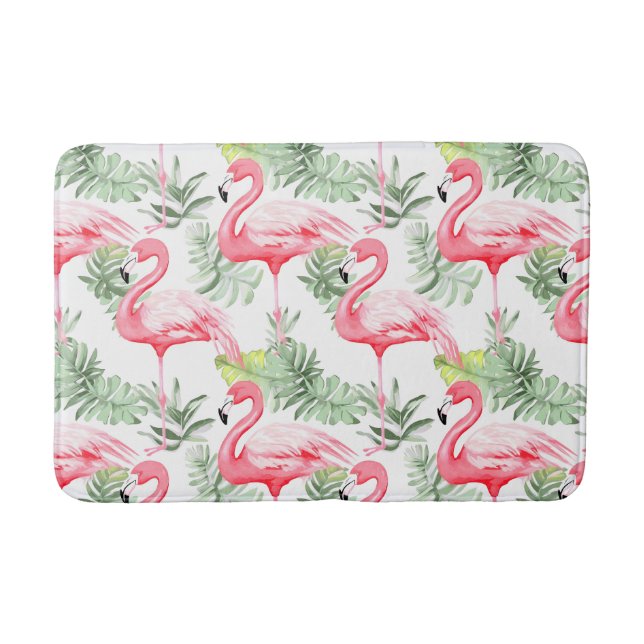 Tropical Colourful Flamingo and Leaves Bath Mat (Front)