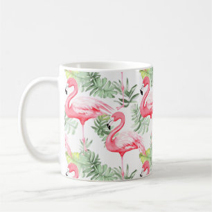 Tropical Colourful Flamingo and Leaves Coffee Mug