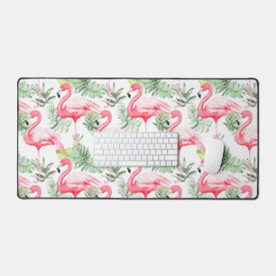 Tropical Colourful Flamingo and Leaves Desk Mat