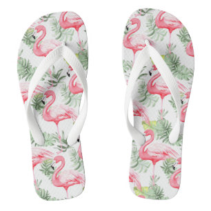 Tropical Colourful Flamingo and Leaves Flip Flops