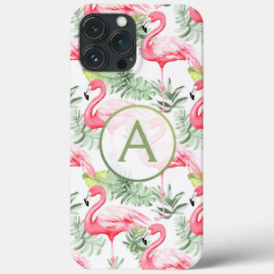 Tropical Colourful Flamingo and Leaves P & Monogra iPhone 13 Pro Max Case