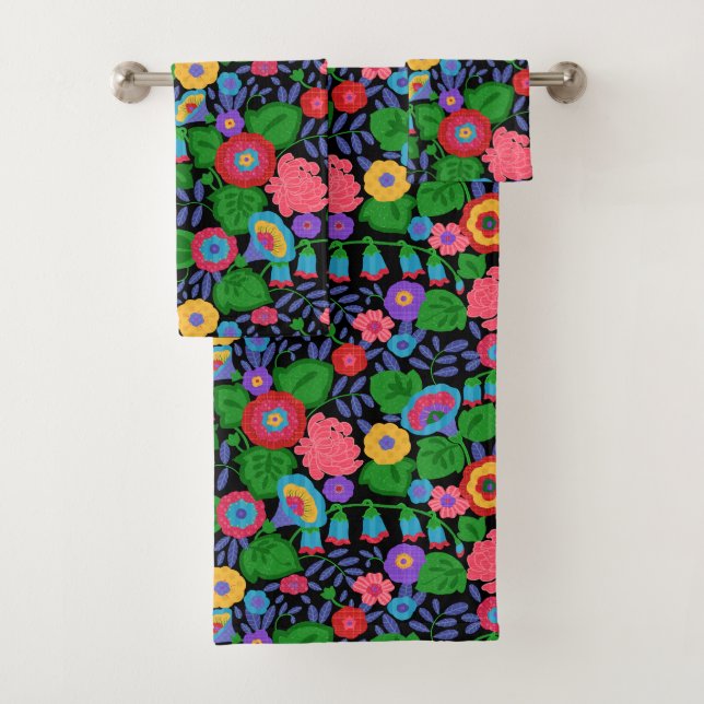 Tropical Colourful Flowers Floral Summer Pattern Bath Towel Set (Insitu)