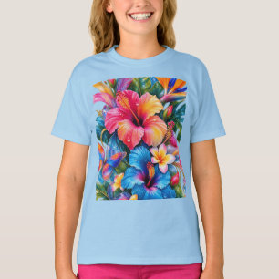 Tropical Colourful Hibiscus Floral Pattern Girls T T-Shirt