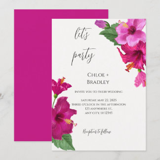 Tropical Colourful  Pink Floral Hibiscus Wedding  Invitation