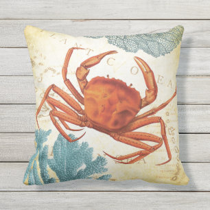 Tropical Colourful Red Crab and Coral Throw Pillow