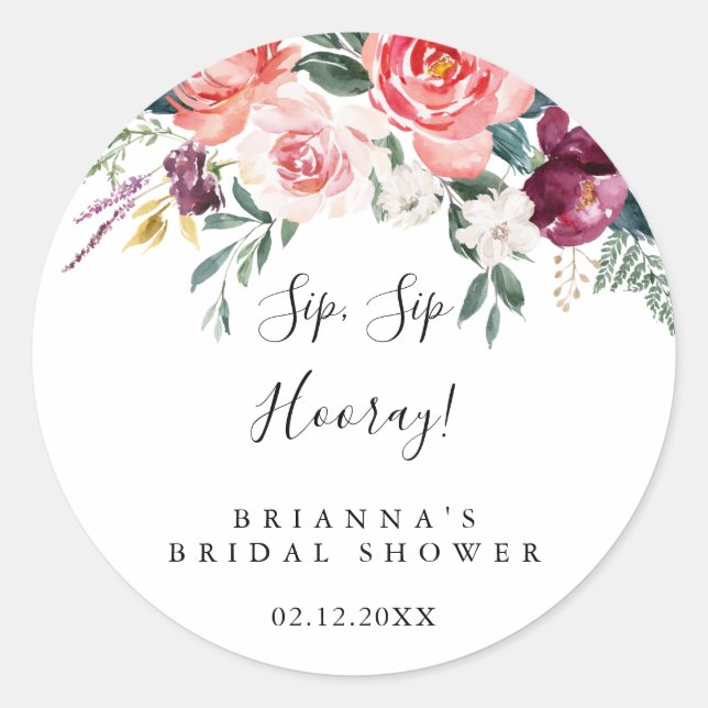 Tropical Colourful Sip Sip Hooray Bridal Shower Classic Round Sticker (Front)