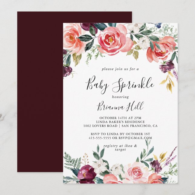 Tropical Colourful Summer Floral Baby Sprinkle Invitation (Front/Back)