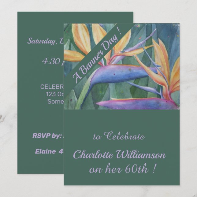 Tropical Colourful Watercolor Floral Birthday Invitation (Front/Back)