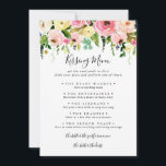 Tropical Colourful Wedding Kissing Menu Game Card<br><div class="desc">This tropical colourful wedding kissing menu game card is perfect for a modern wedding reception. The design features pink,  blush,  yellow,  blue and white watercolor fall peonies with botanical green leaves.</div>