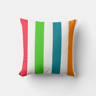 Tropical Colours and White Striped Throw Pillow