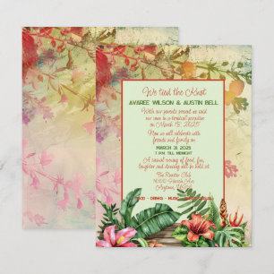 Tropical Colours Orange Red Yellow Floral Wedding Invitation