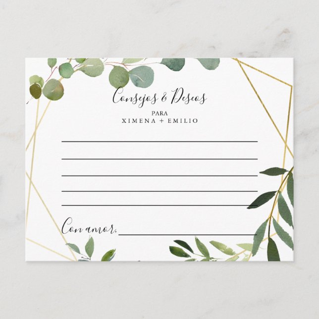 Tropical Consejos y Deseos Wedding Advice Card (Front)