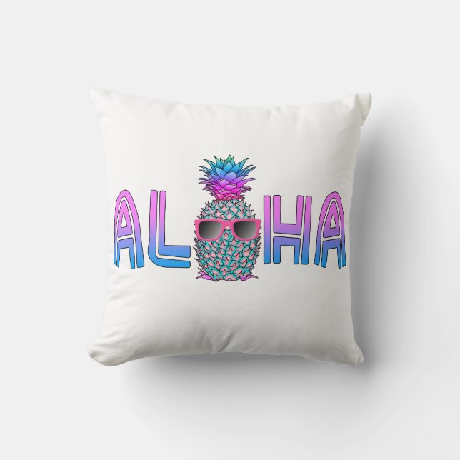 Tropical Cool Aloha Pineapple Throw Pillow (Front)