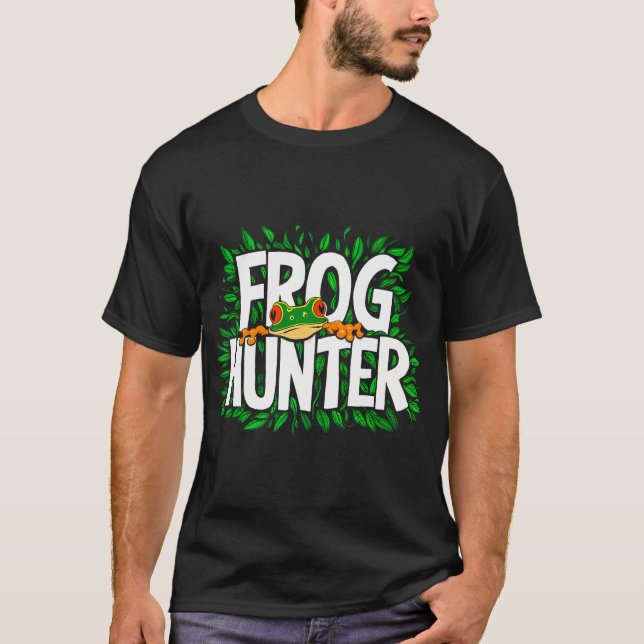 Tropical Cool Frog Hunter Funny Design For Frog Fa T-Shirt (Front)