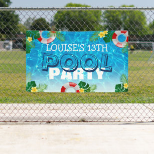 Tropical Cool Pool Party   Kids Birthday Banner